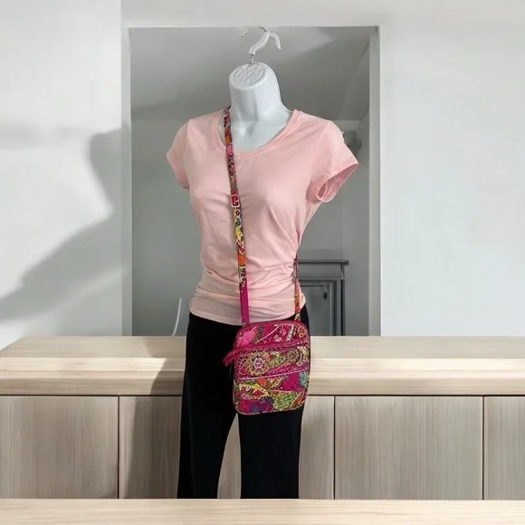 Vera Bradley Pink and Green Quilted Crossbody Bag - Picture 2 of 12
